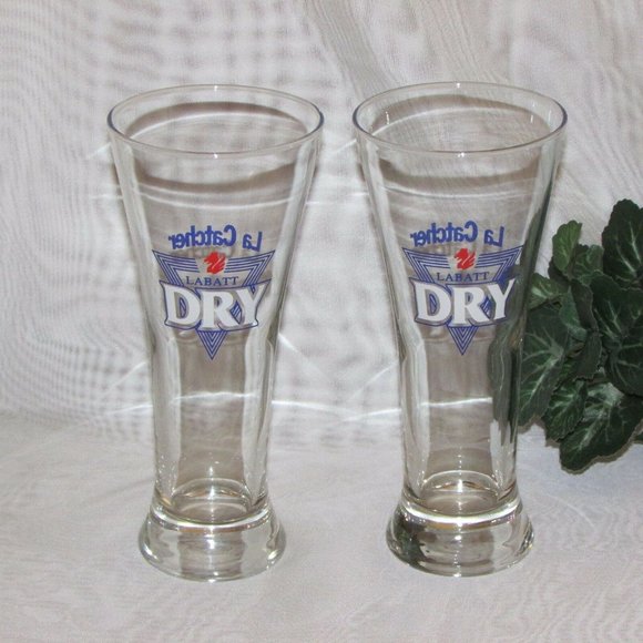 2 Labatt Dry Pilsener Draft Beer Glasses Brewery Branded Barware Glassware - Picture 6 of 7